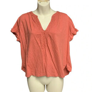 Roxy burnt orange short sleeve deep V neck top size medium would fit up